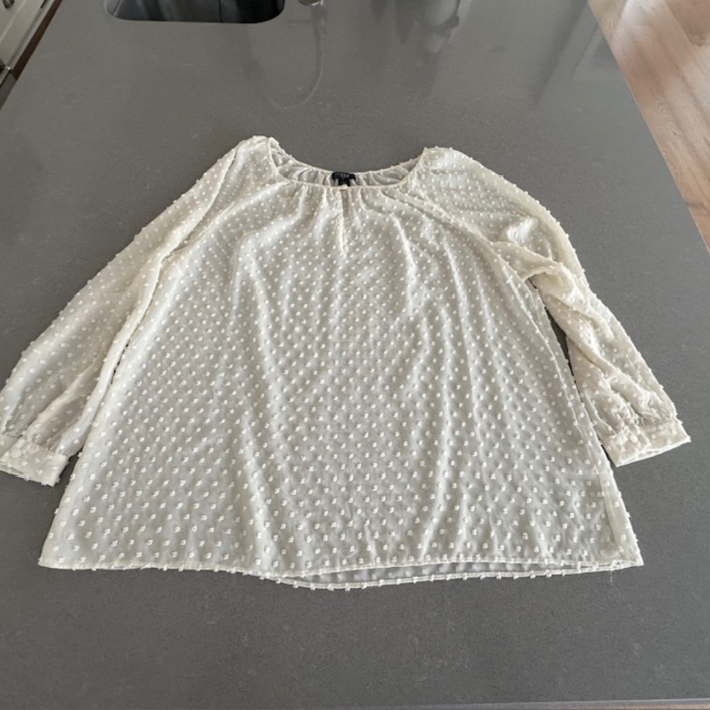 J.Crew  Factory Lg Romantic Chenille Polka Dot Blouse Semi Sheer Peasant